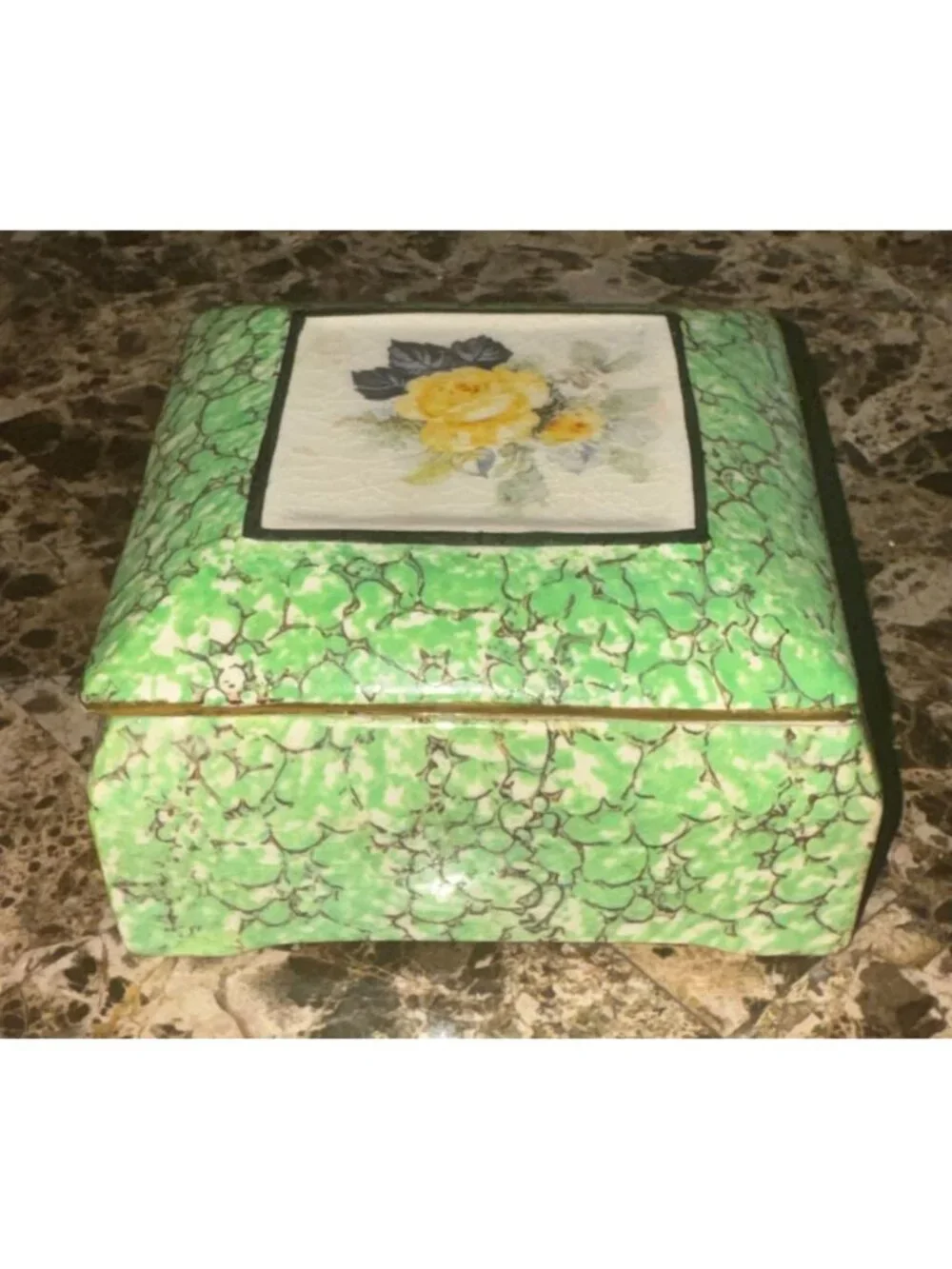 Vintage Belgium M.W. Ceramic Trinket Box With Floral Design